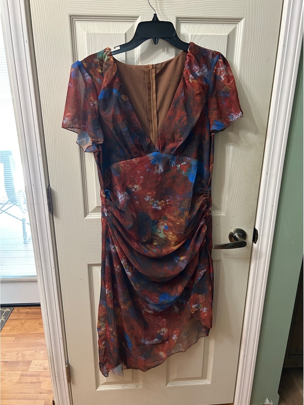 Size XL Abstract Print Ruched V-Neck Dress